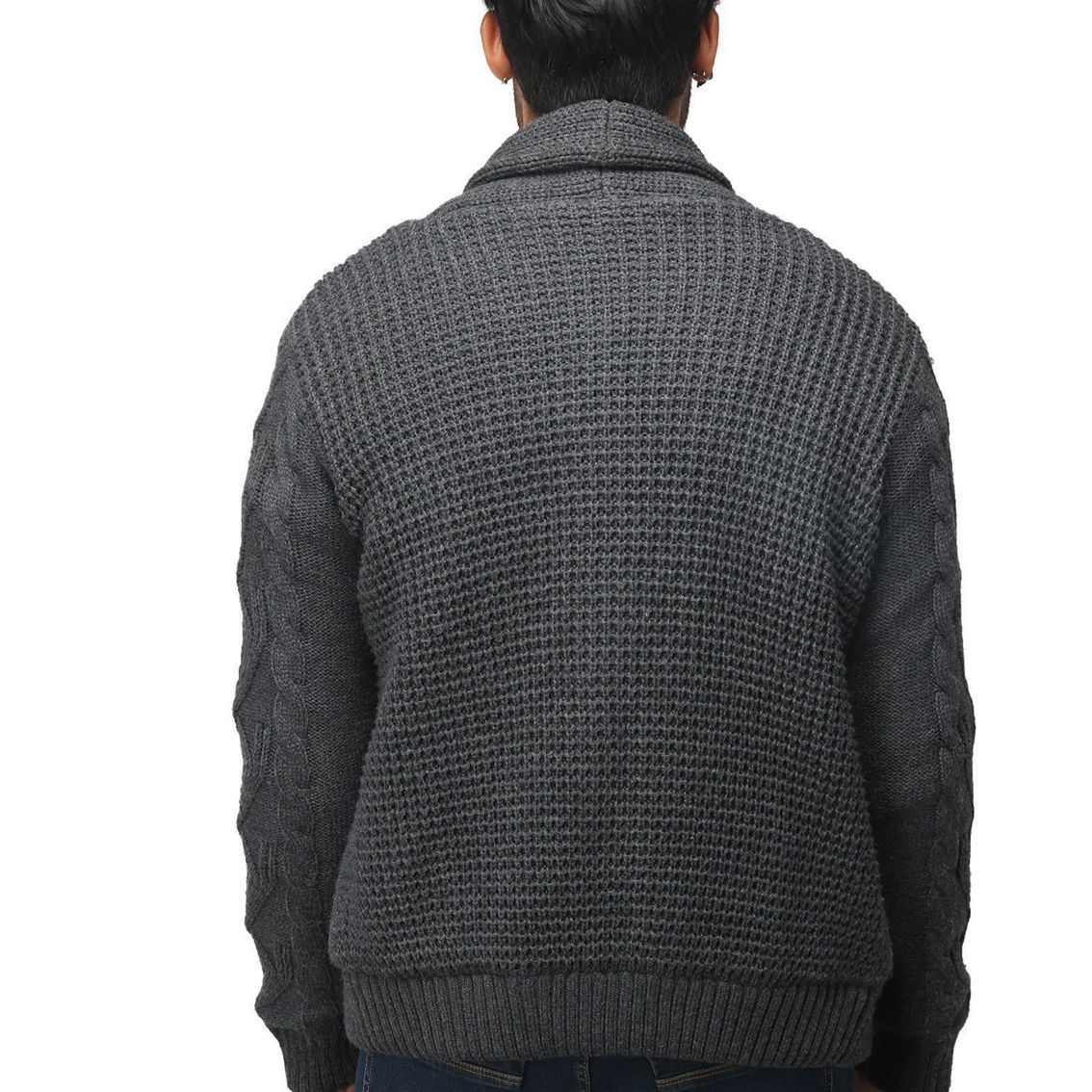 Men's Shawl Collar Cable Knit Cardigan Sweater With Sherpa Lining - Image 2 of 3