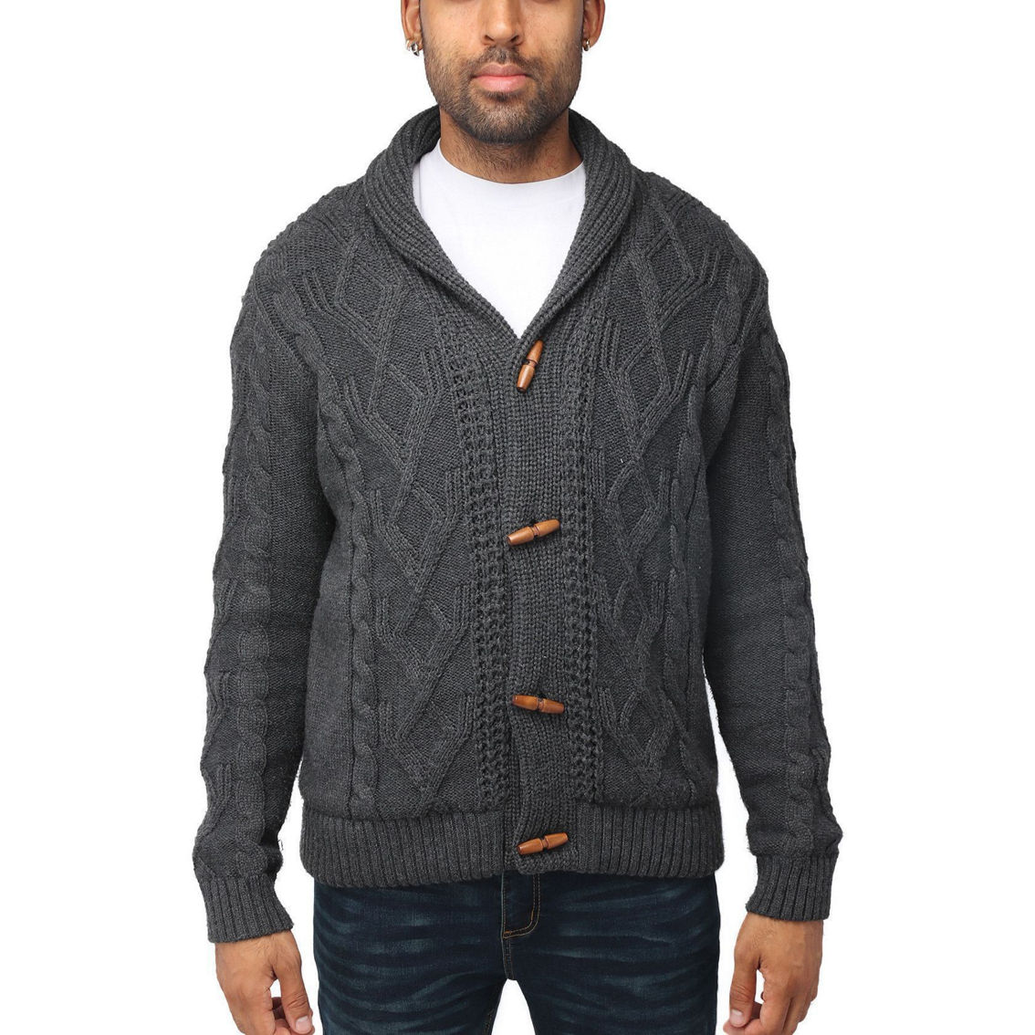 Men's Shawl Collar Cable Knit Cardigan Sweater With Sherpa Lining - Image 3 of 3