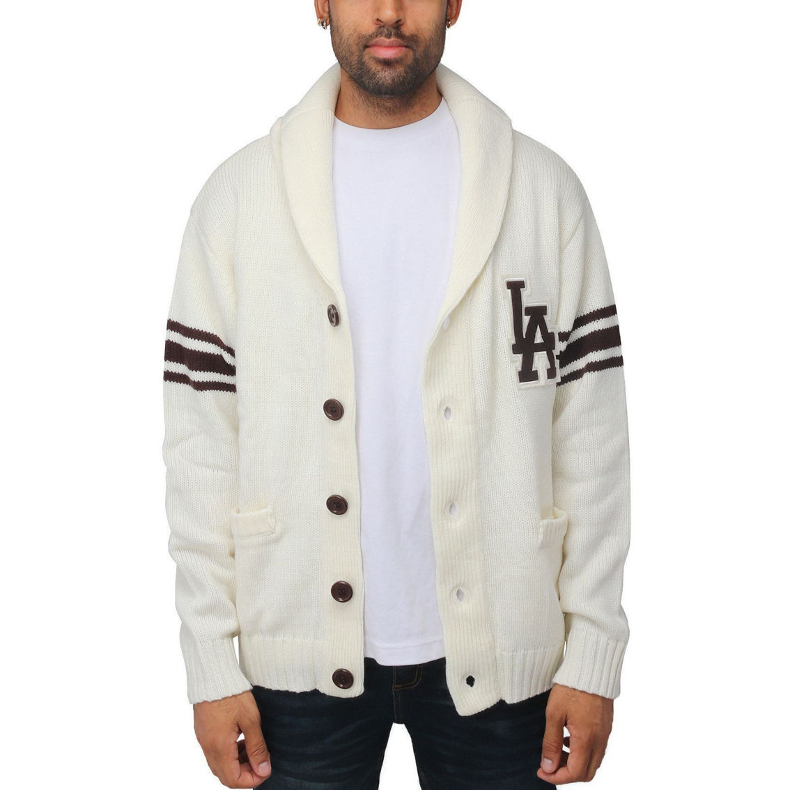 Men's Shawl Collar Heavy Gauge Cardigan with City Patch - Image 3 of 3