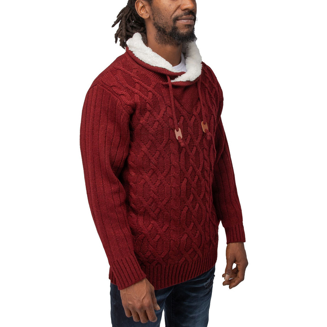 Men's Cable Knit Cowl Neck Sweater - Image 3 of 3