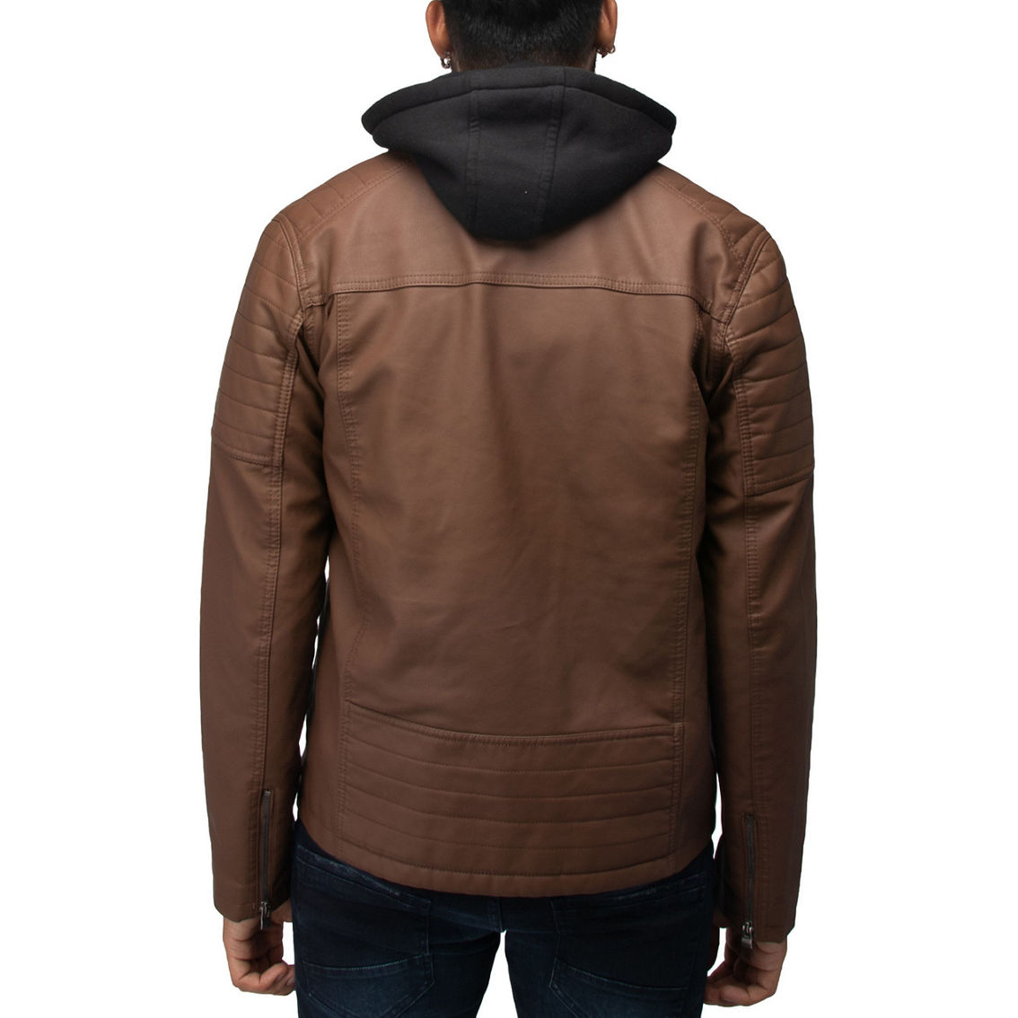 Men's Hooded Stand Collar PU Leather Jacket - Image 2 of 3
