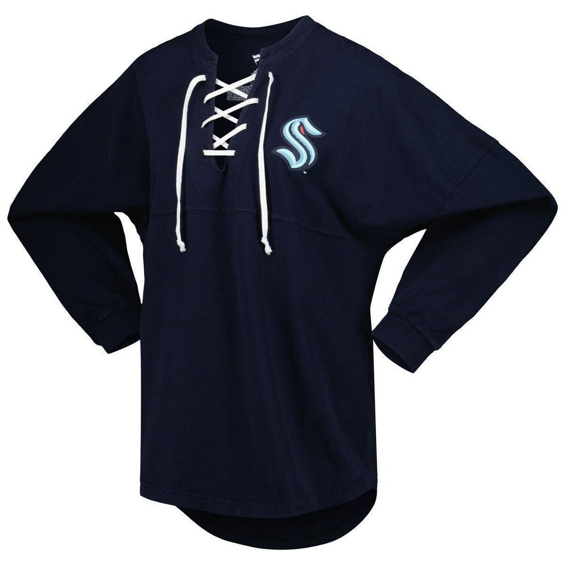 Fanatics Branded Women's Deep Sea Blue Seattle Kraken Spirit Lace-Up V-Neck Long Sleeve Jersey T-Shirt - Image 3 of 4