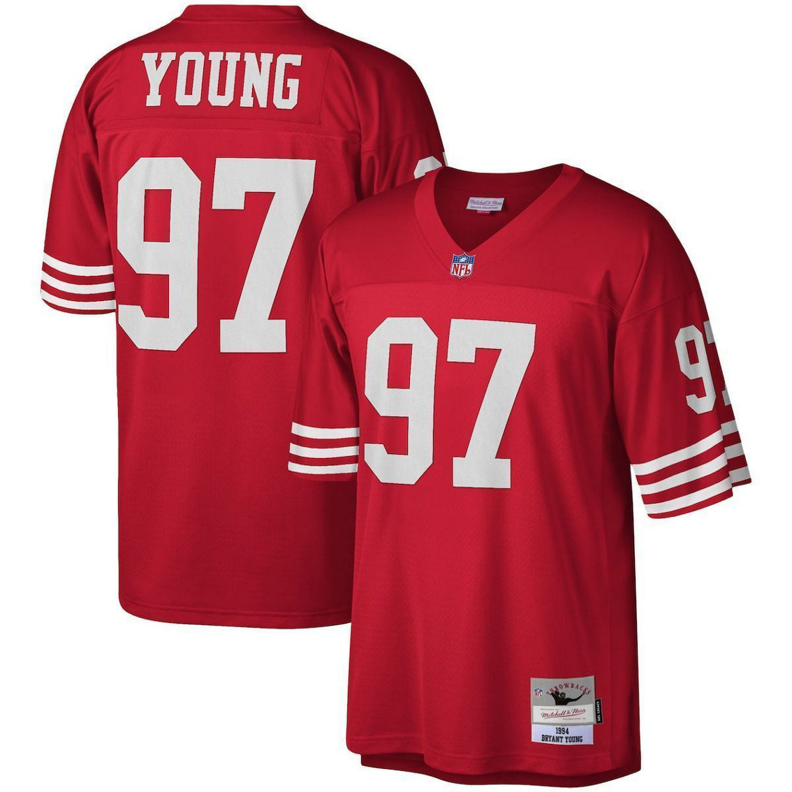 Men's Mitchell & Ness Bryant Young Scarlet San Francisco 49ers 1994 Legacy Replica Jersey - Image 2 of 4