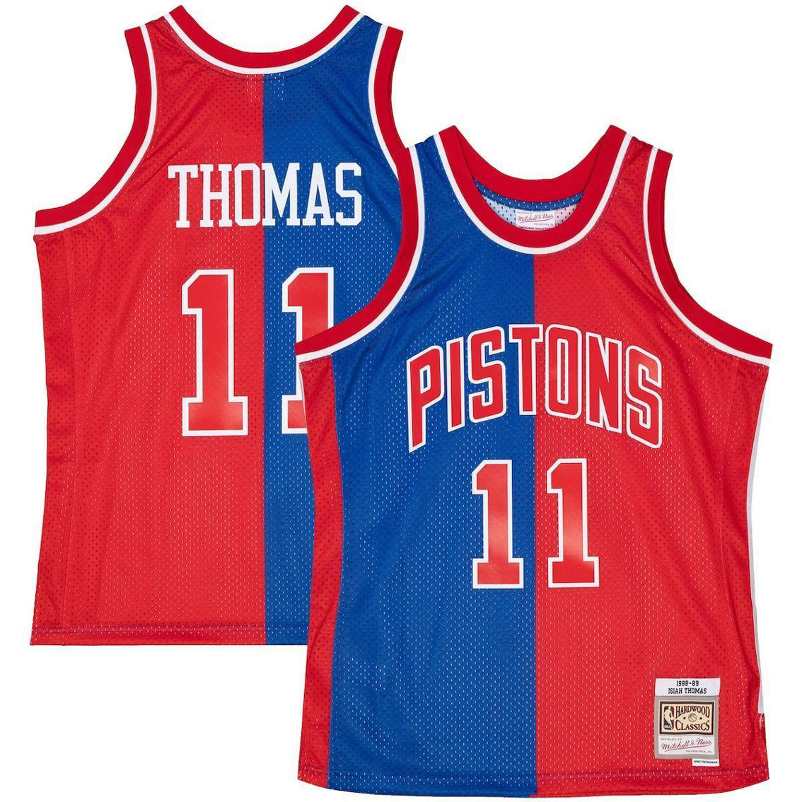 Mitchell & Ness Men's Isiah Thomas Blue/red Detroit Pistons Hardwood  Classics 1988/89 Split Swingman Jersey, Fan Shop