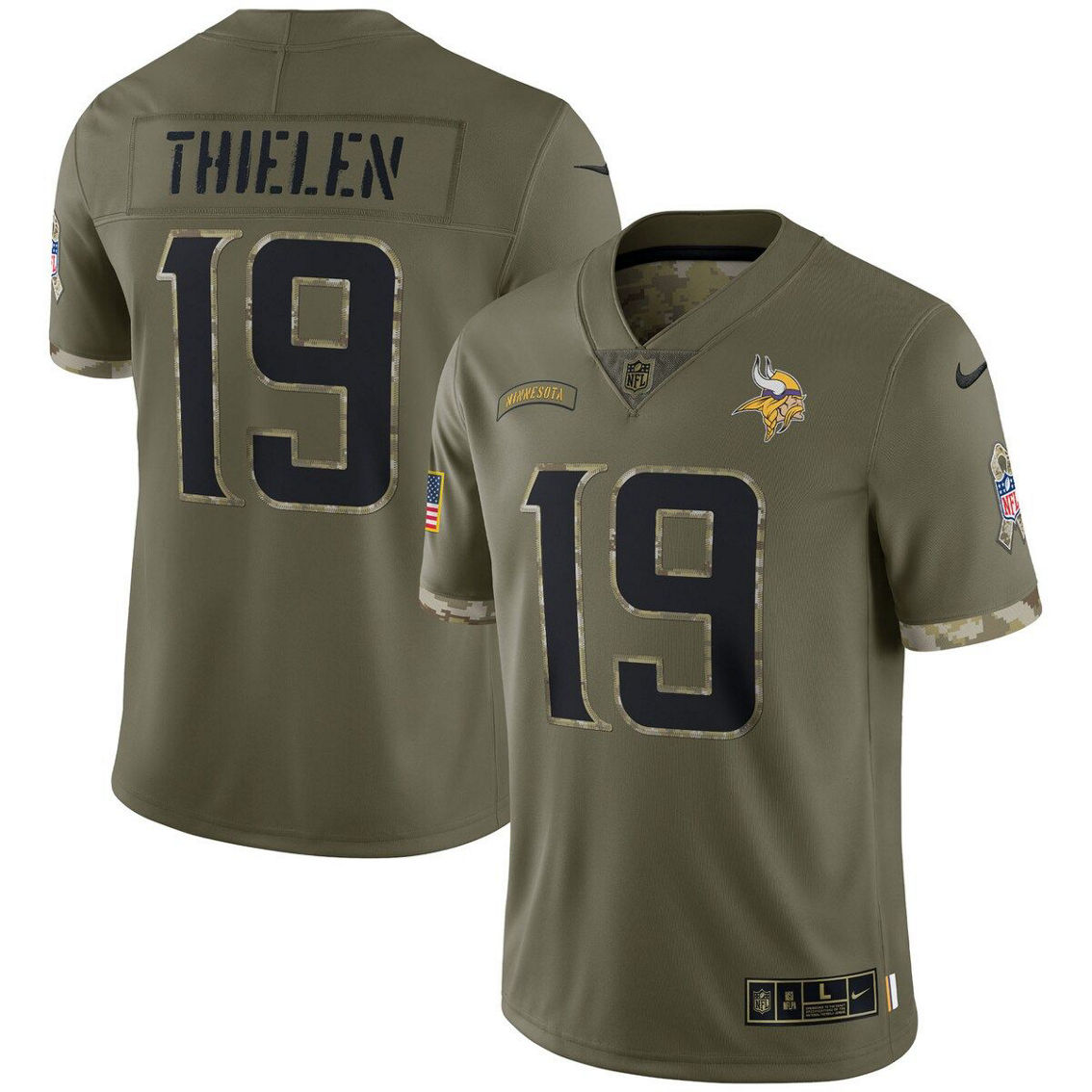Nike Men's Adam Thielen Olive Minnesota Vikings 2022 Salute To Service Limited Jersey - Image 2 of 4