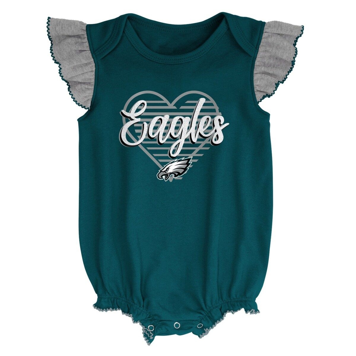 Outerstuff Girls Newborn & Infant Midnight Green/Heathered Gray Philadelphia Eagles All The Love Bodysuit Bib & Booties Set - Image 3 of 4