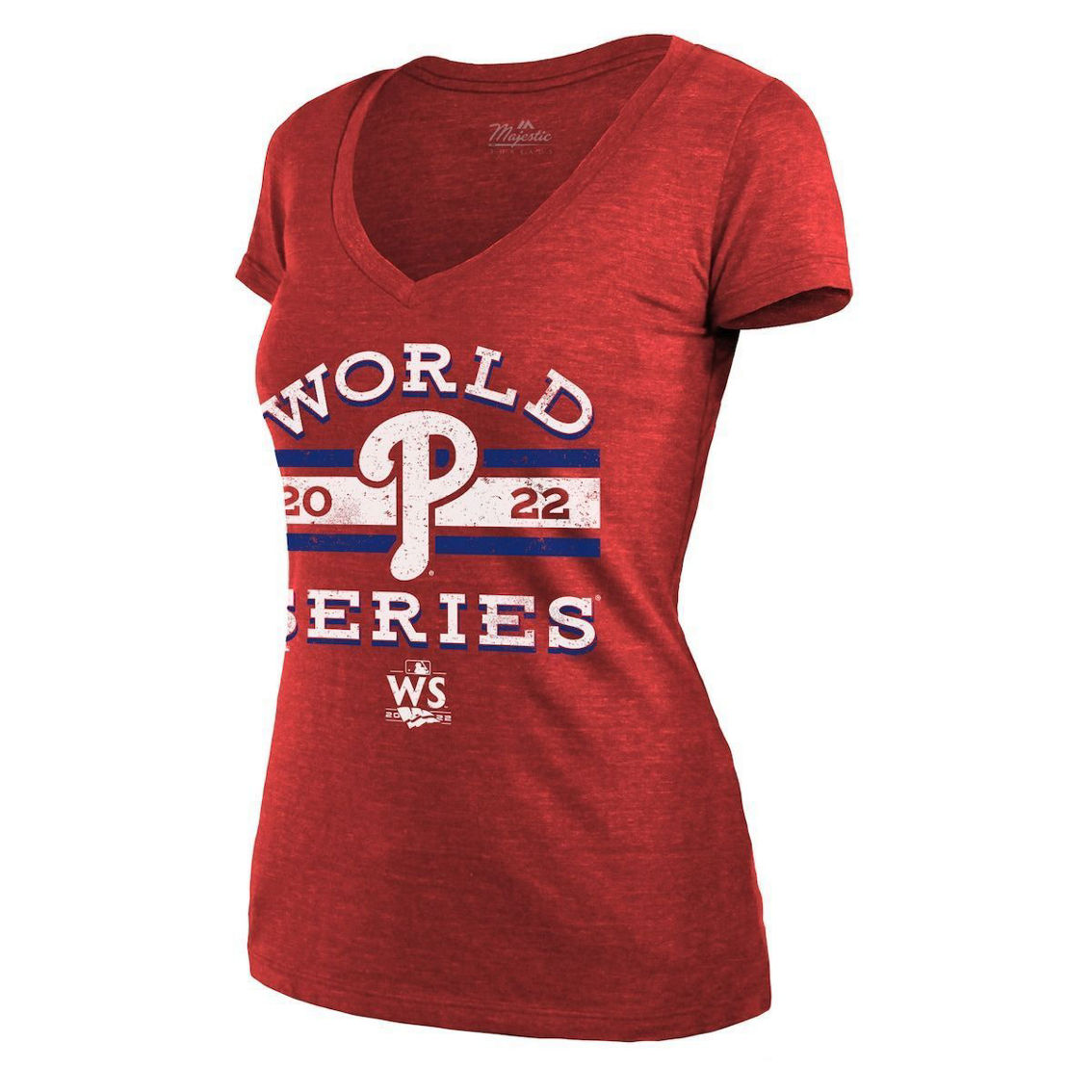 Majestic Threads Women's Threads Red Philadelphia Phillies 2022 World Series Modest V-Neck T-Shirt - Image 3 of 4