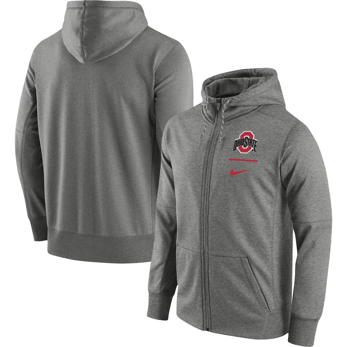 Nike Men's Heathered Gray Ohio State Buckeyes Logo Stack Performance Full-Zip Hoodie - Image 2 of 4