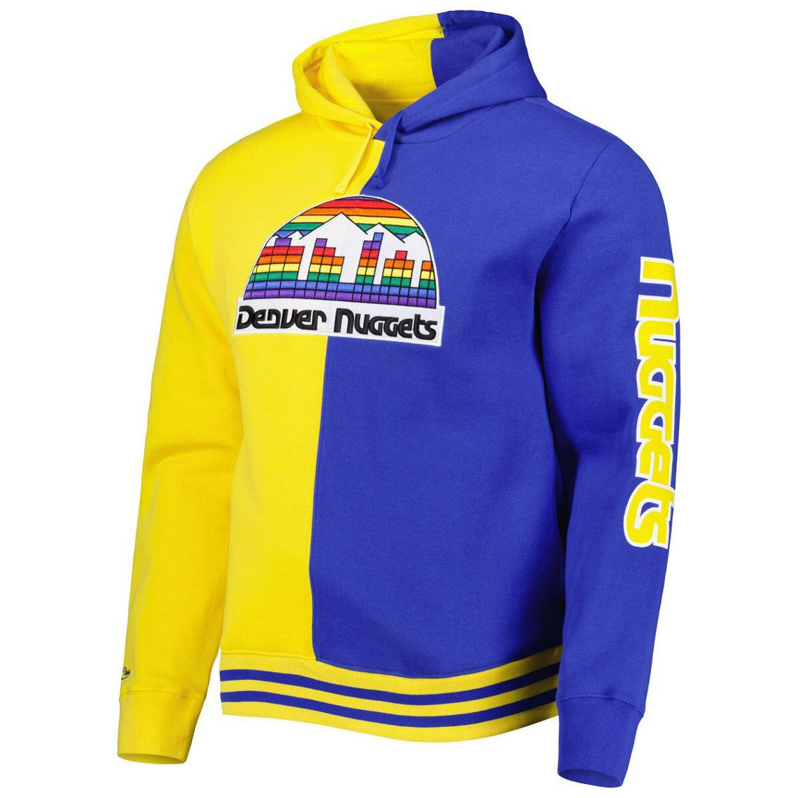 Mitchell & Ness Men's Gold/Royal Denver Nuggets Hardwood Classics Split Pullover Hoodie - Image 3 of 4