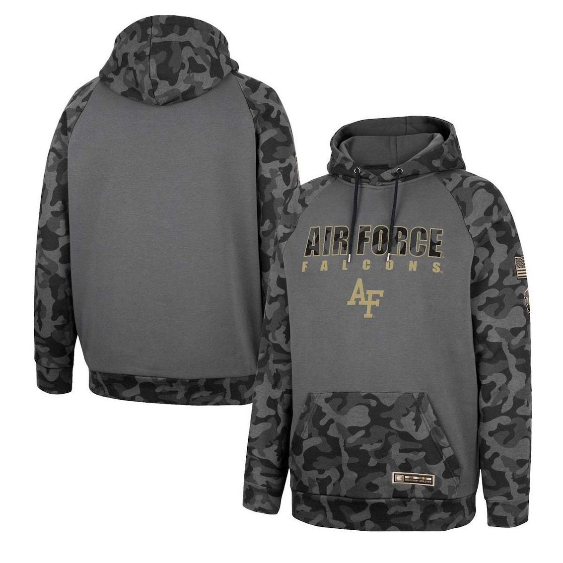 Colosseum Men's Charcoal Air Force Falcons OHT Military Appreciation Camo Stack Raglan Pullover Hoodie - Image 2 of 4