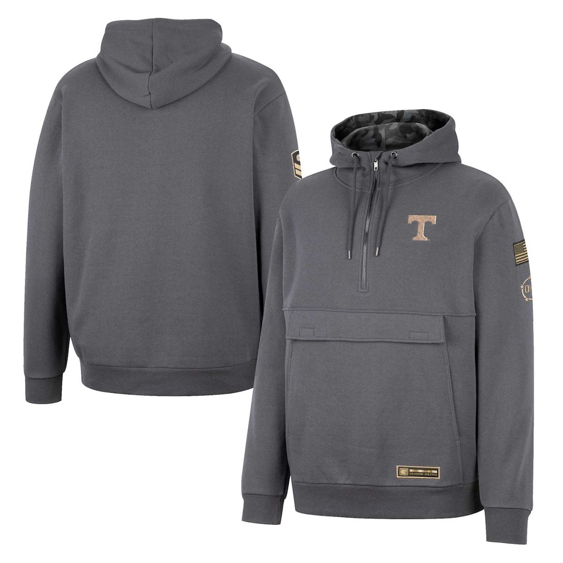 Men's Colosseum Charcoal Tennessee Volunteers OHT Military Appreciation Quarter-Zip Hoodie - Image 2 of 4