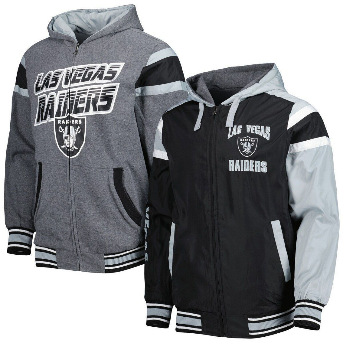 G-iii Sports By Carl Banks Men's Black/gray Las Vegas Raiders Extreme Full  Back Reversible Hoodie Full-zip Jacket, Fan Shop