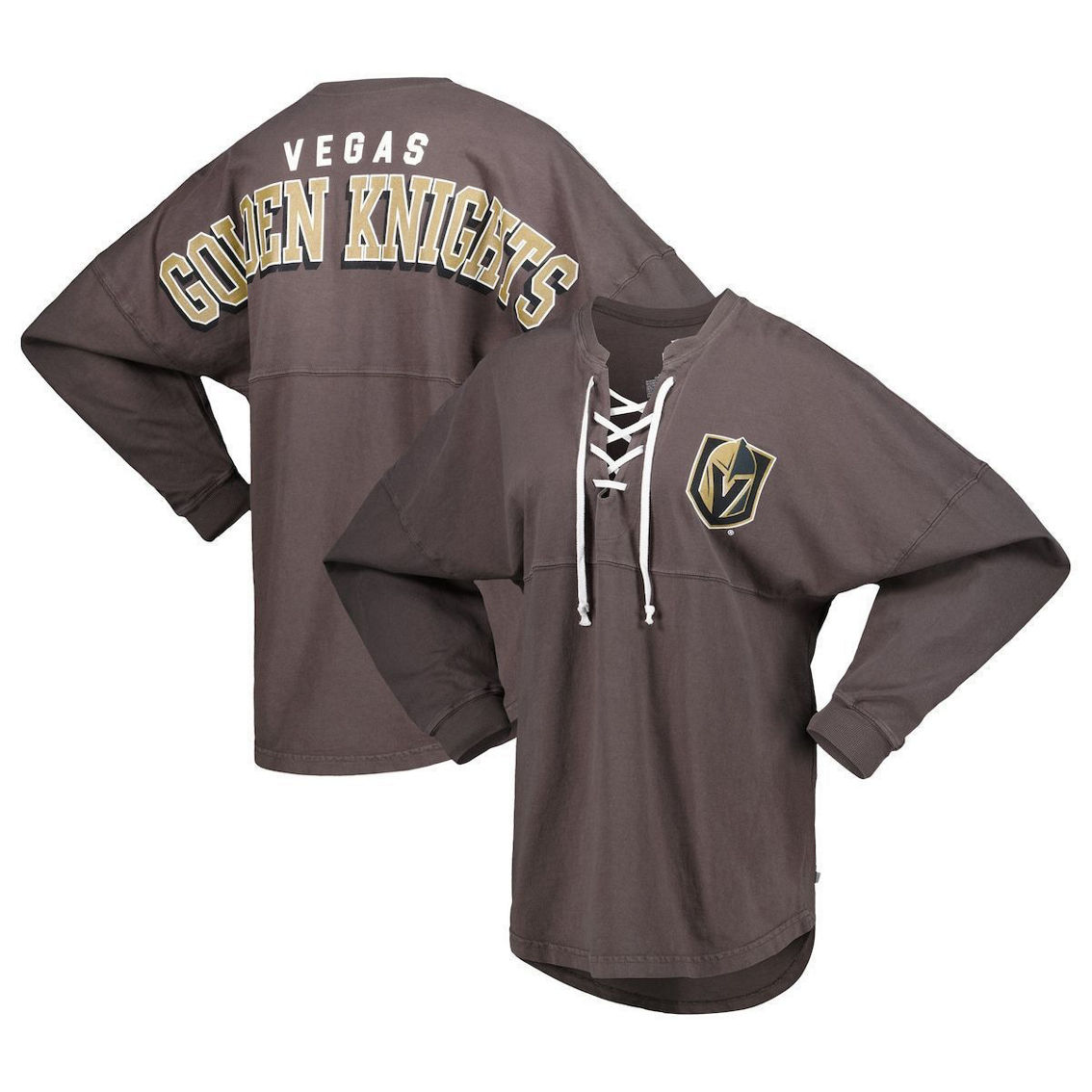 Fanatics Branded Women's Charcoal Vegas Golden Knights Spirit Lace-Up V-Neck Long Sleeve Jersey T-Shirt - Image 2 of 4