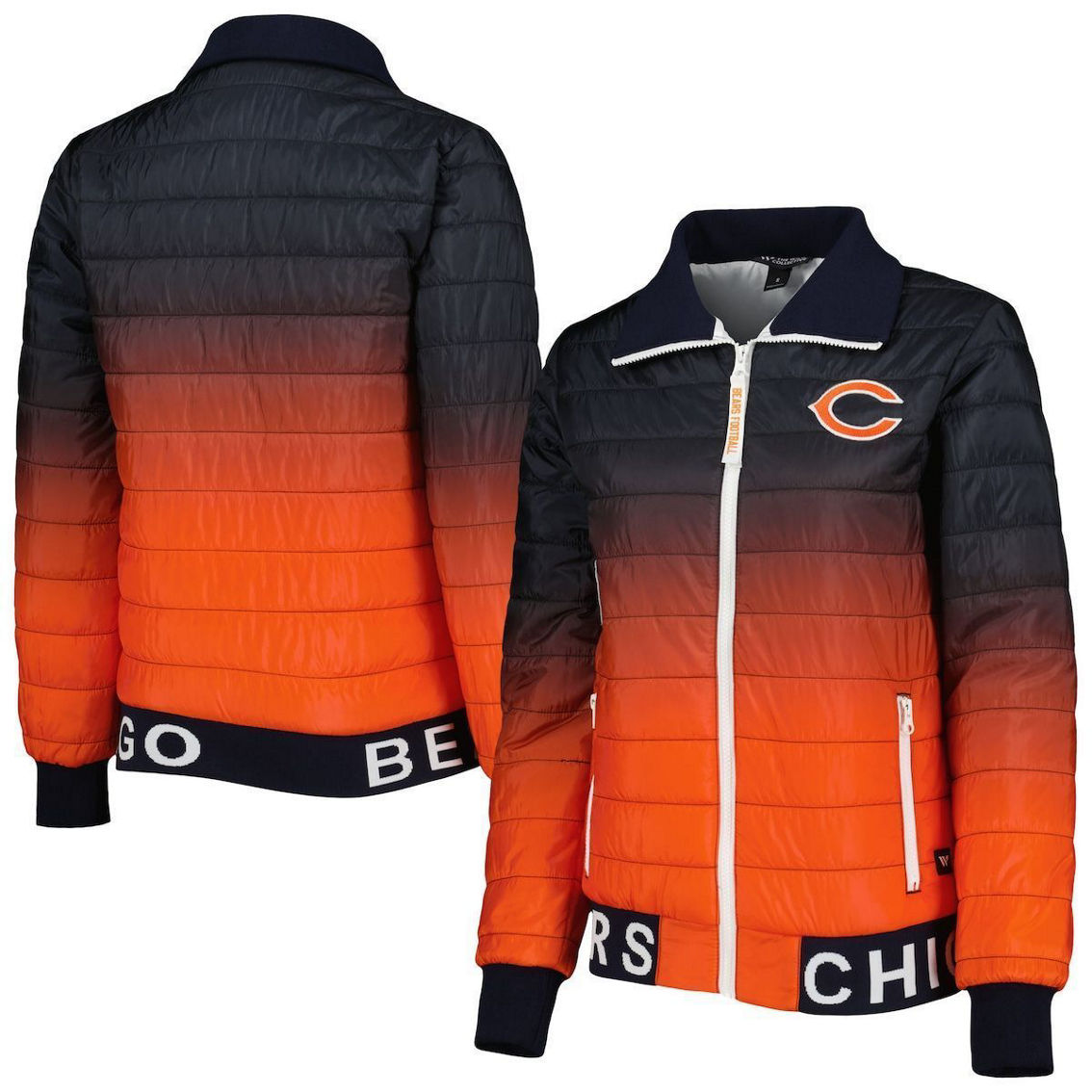 The Wild Collective Women's Navy/orange Chicago Bears Color Block Full-zip  Puffer Jacket, Fan Shop