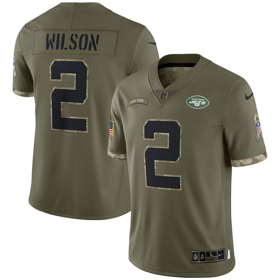 Nike Men's Zach Wilson Olive New York Jets 2022 Salute To Service Limited Jersey - Image 2 of 4