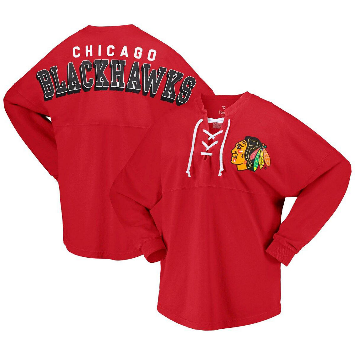 Fanatics Branded Women's Red Chicago Blackhawks Spirit Lace-Up V-Neck Long Sleeve Jersey T-Shirt - Image 2 of 4