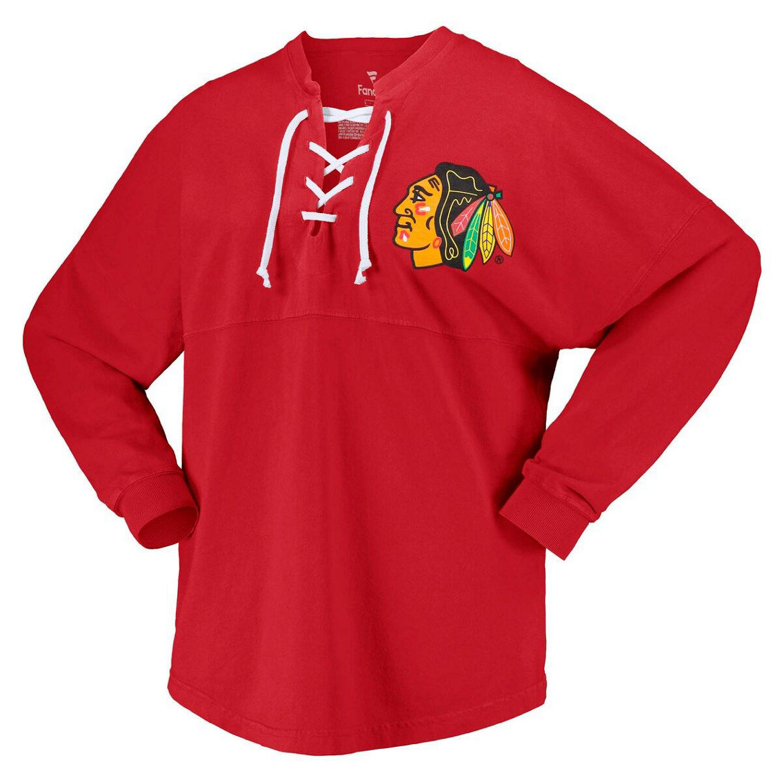 Fanatics Branded Women's Red Chicago Blackhawks Spirit Lace-Up V-Neck Long Sleeve Jersey T-Shirt - Image 3 of 4