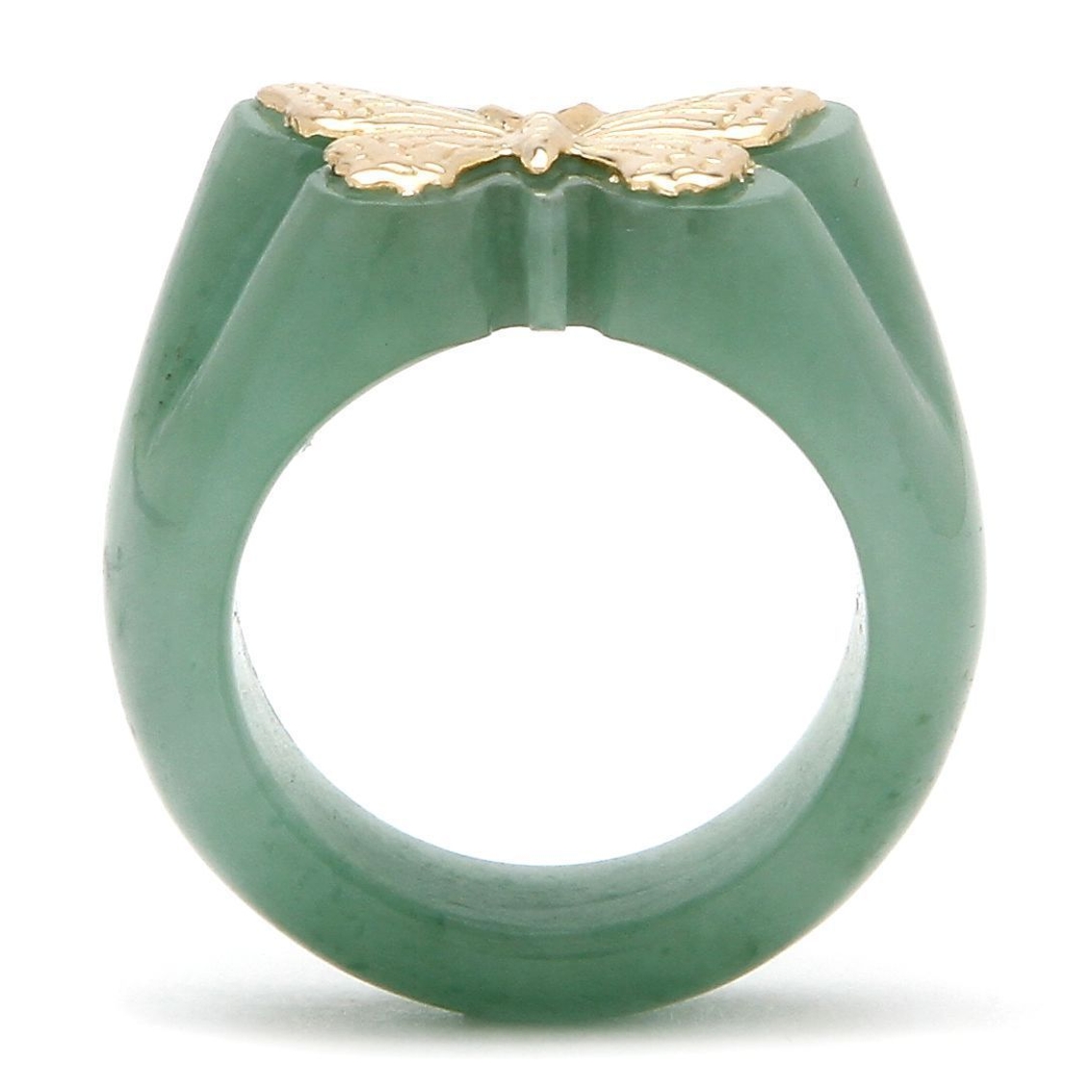 Genuine Green Jade 14k Yellow Gold Butterfly Ring - Image 2 of 5