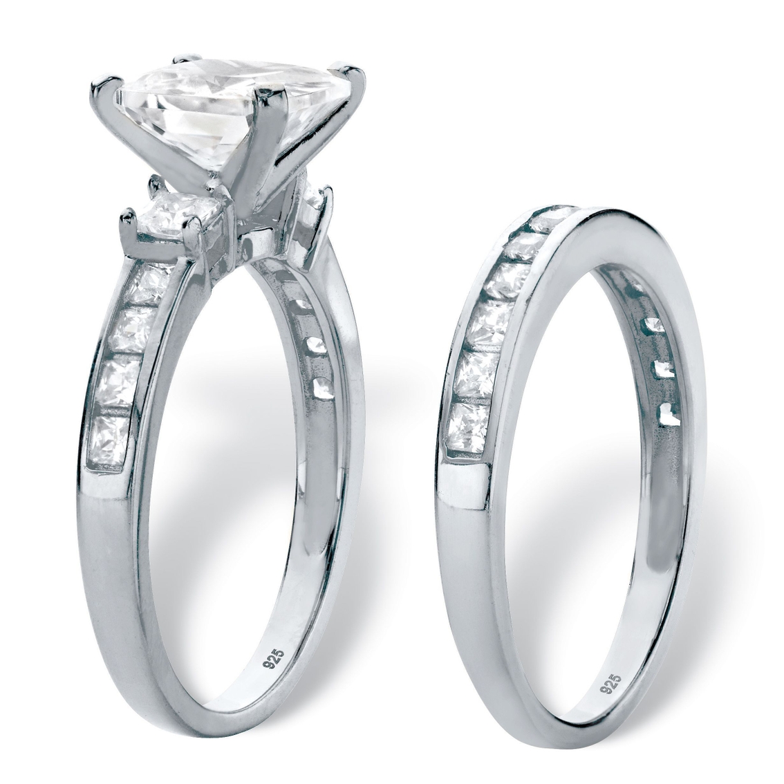 PalmBeach 3.62 Cttw Platinum Plated .925 Silver Cubic Zirconia Wedding Ring Set - Image 2 of 5