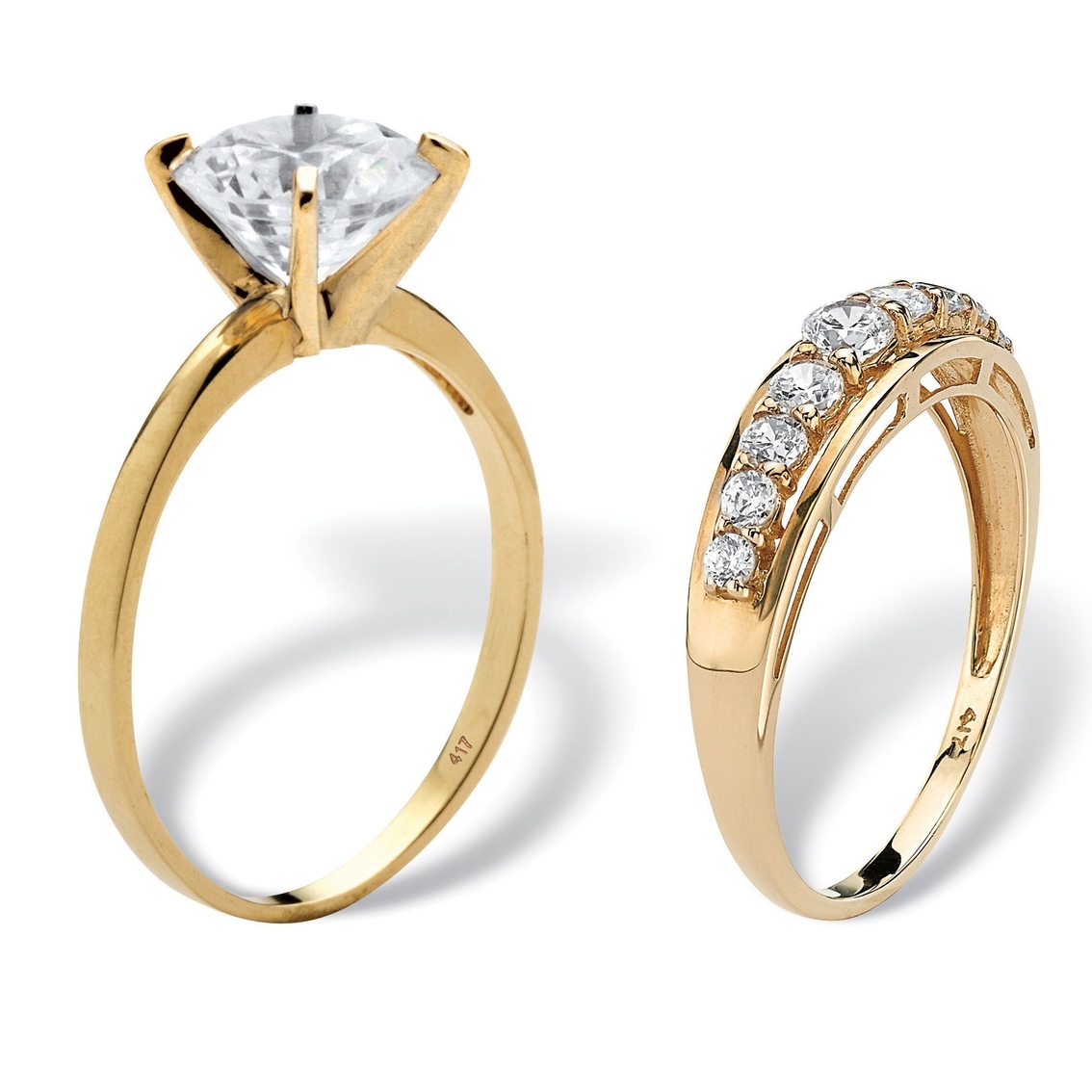 PalmBeach 2.93 Cttw. Cubic Zirconia Solid 10k Yellow Gold Wedding Ring Set - Image 2 of 5