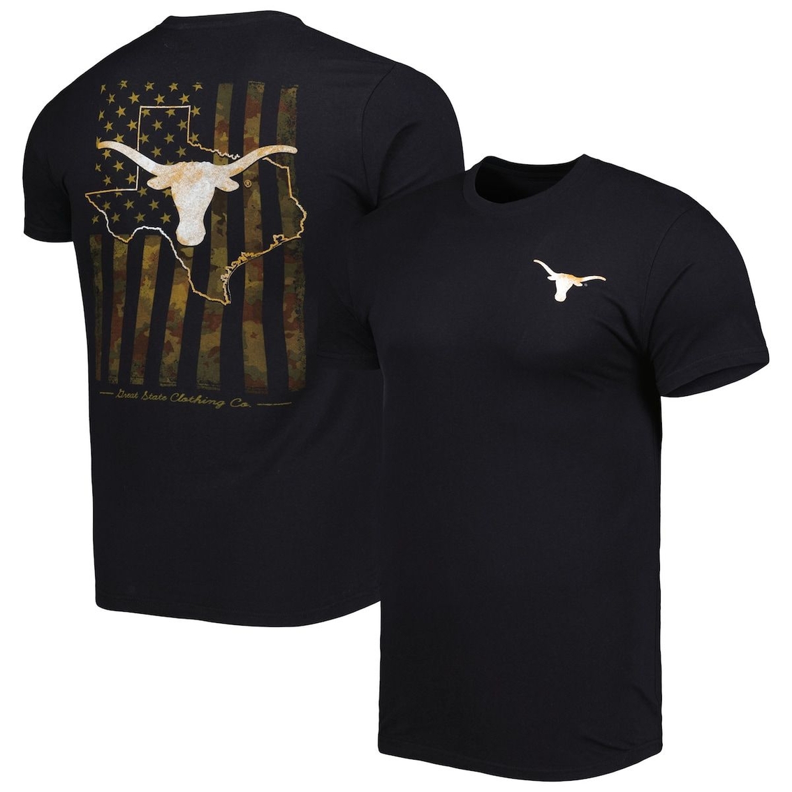 Men's Black Texas Longhorns Camo Flag 2-Hit T-Shirt - Image 1 of 4