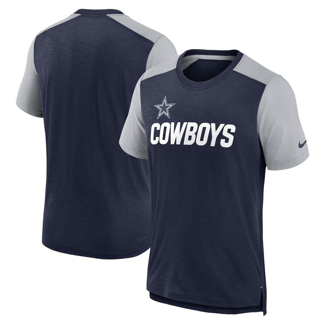 Men's Nike Heathered Navy/Heathered Gray Dallas Cowboys Color Block Team Name T-Shirt - Image 2 of 4