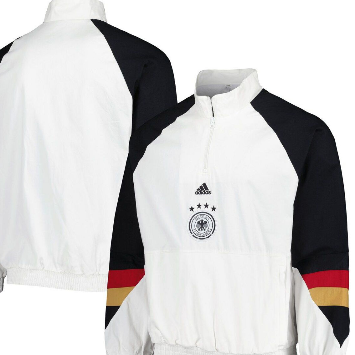 adidas Men's White Germany National Team Icon Raglan Quarter-Zip Jacket - Image 2 of 4