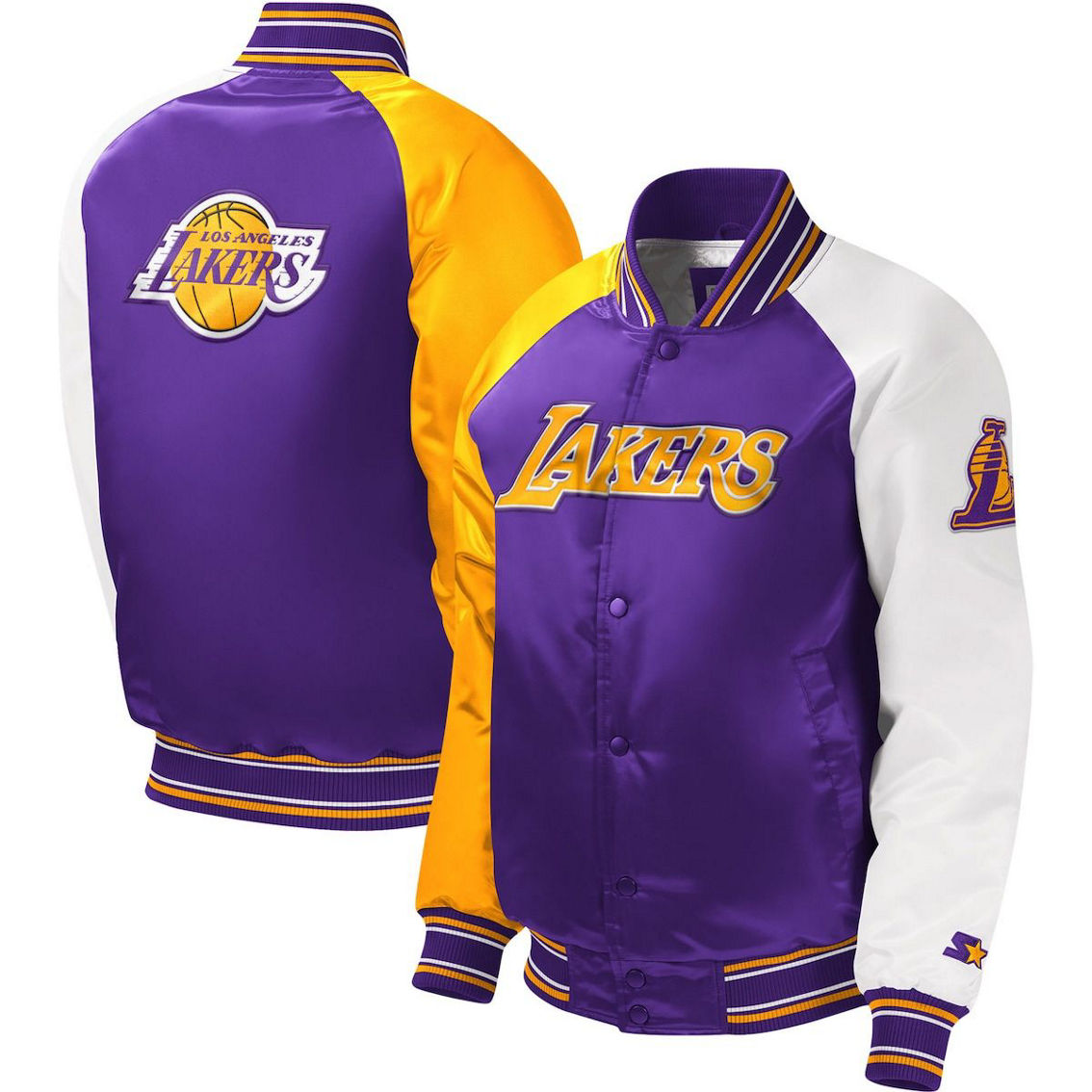 Starter Youth Purple Los Angeles Lakers Raglan Full-Snap Varsity Jacket - Image 2 of 4