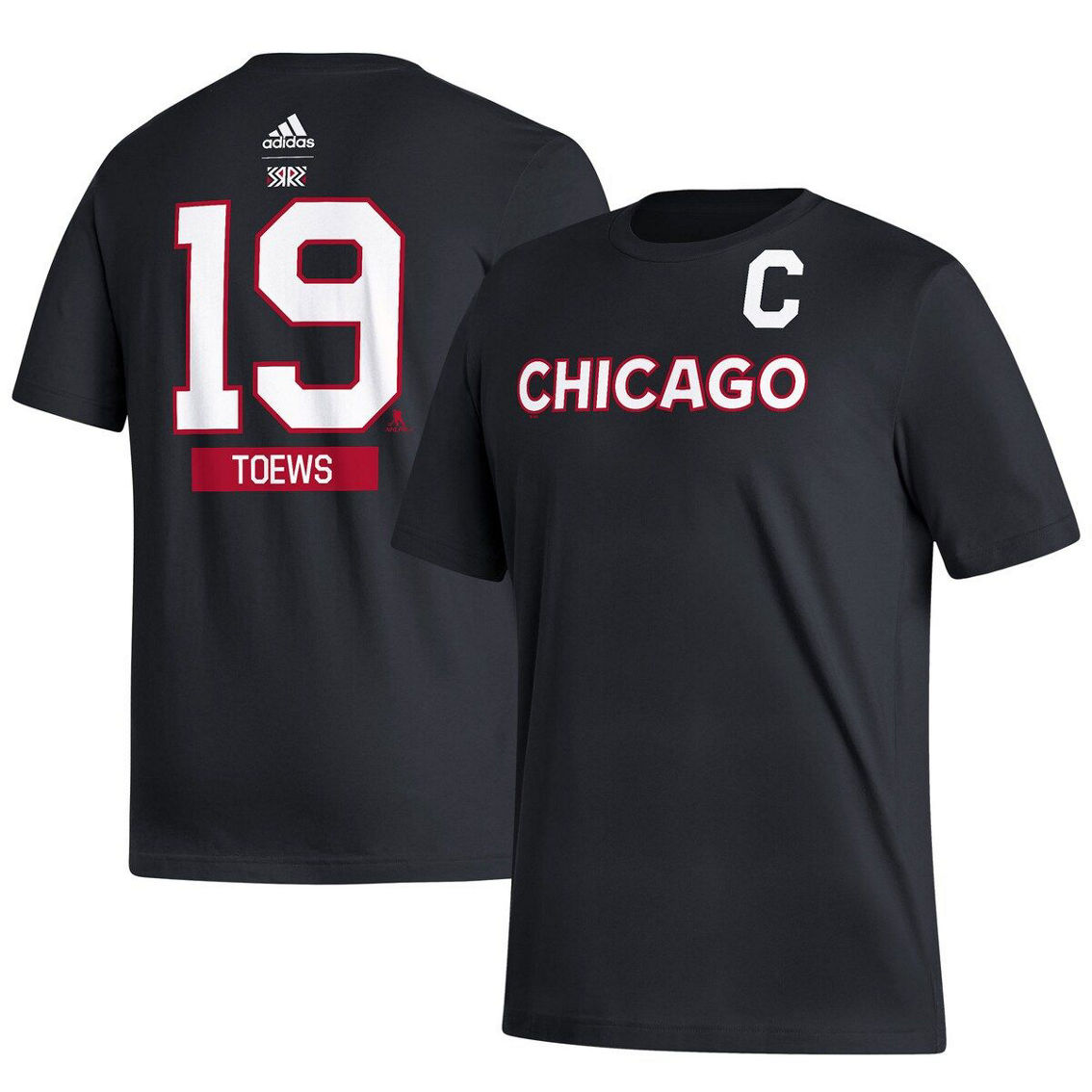 adidas Men's Jonathan Toews Black Chicago Blackhawks Reverse Retro 2.0 Name & Number T-Shirt - Image 2 of 4