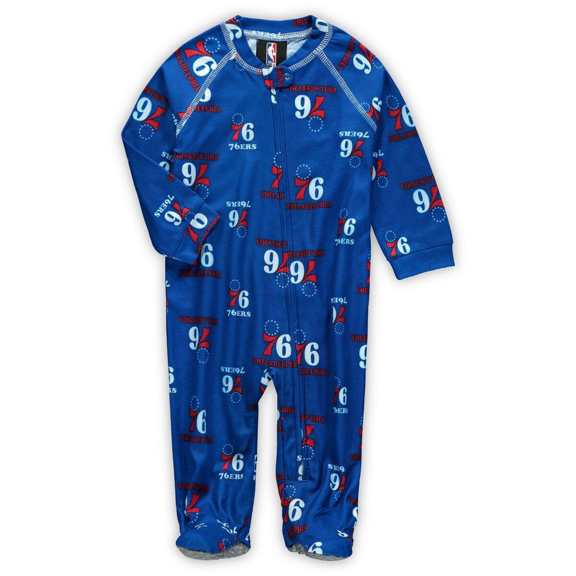 NBA Exclusive Collection Newborn & Infant Royal Philadelphia 76ers Zip-Up Raglan Jumper Pajamas - Image 2 of 2