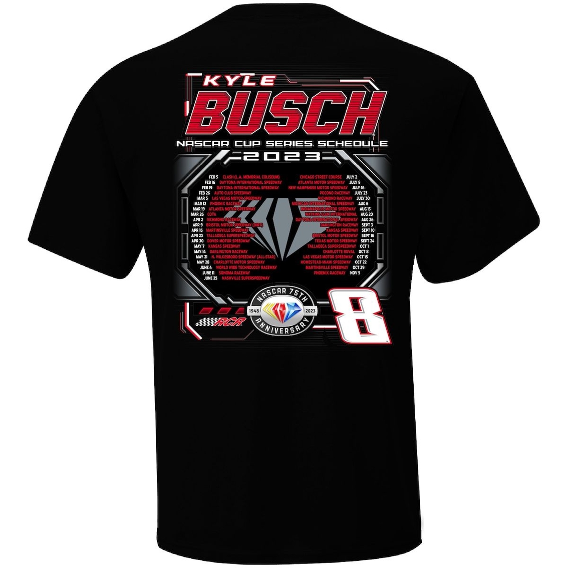 Richard Childress Racing Team Collection Men's Richard Childress Racing Team Collection Black Kyle Busch 2023 NASCAR Cup Series Schedule T-Shirt - Image 4 of 4
