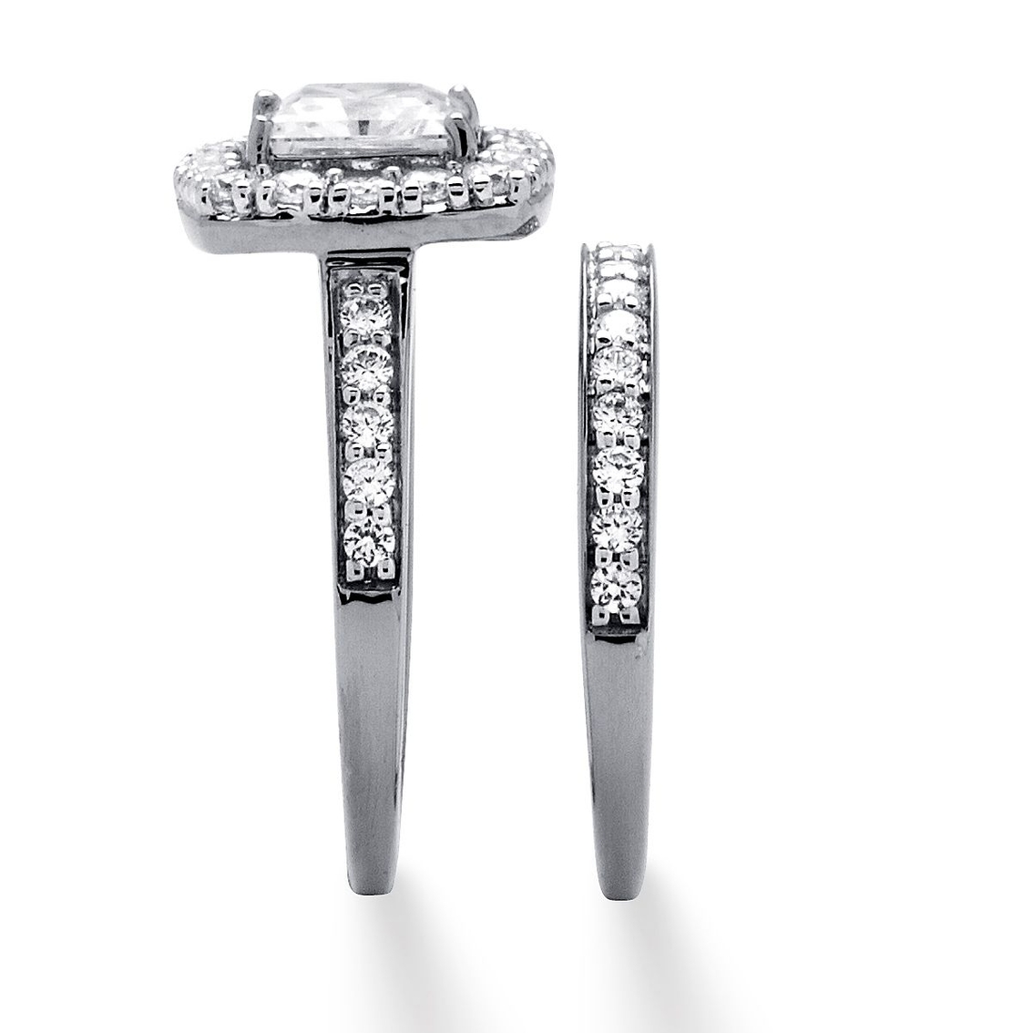 PalmBeach 2 Piece 1.93 TCW CZ Square Halo Bridal Ring Set in Solid 10k White Gold - Image 2 of 5