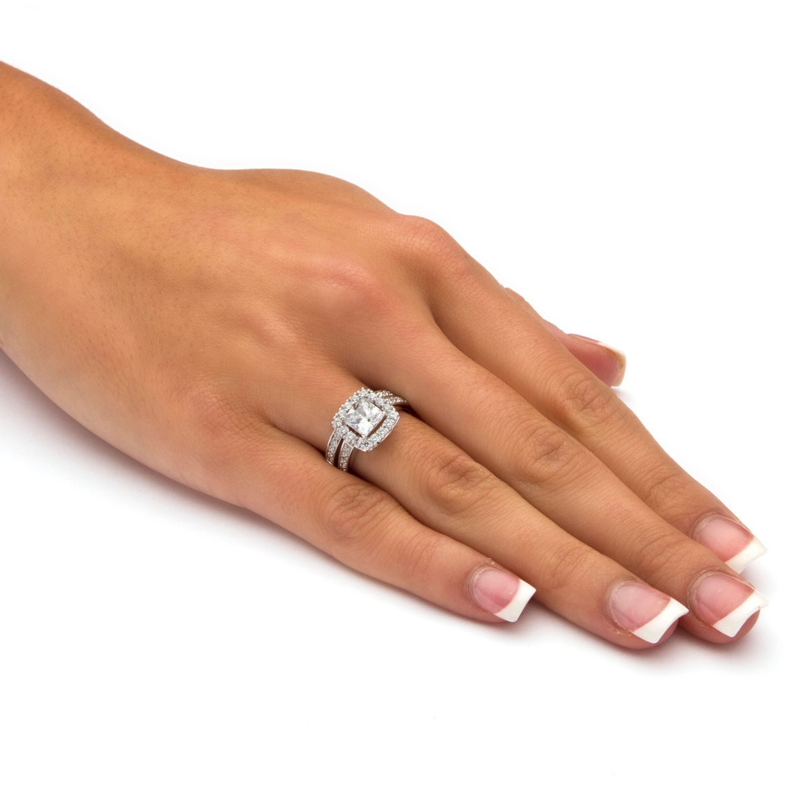 PalmBeach 2 Piece 1.93 TCW CZ Square Halo Bridal Ring Set in Solid 10k White Gold - Image 3 of 5
