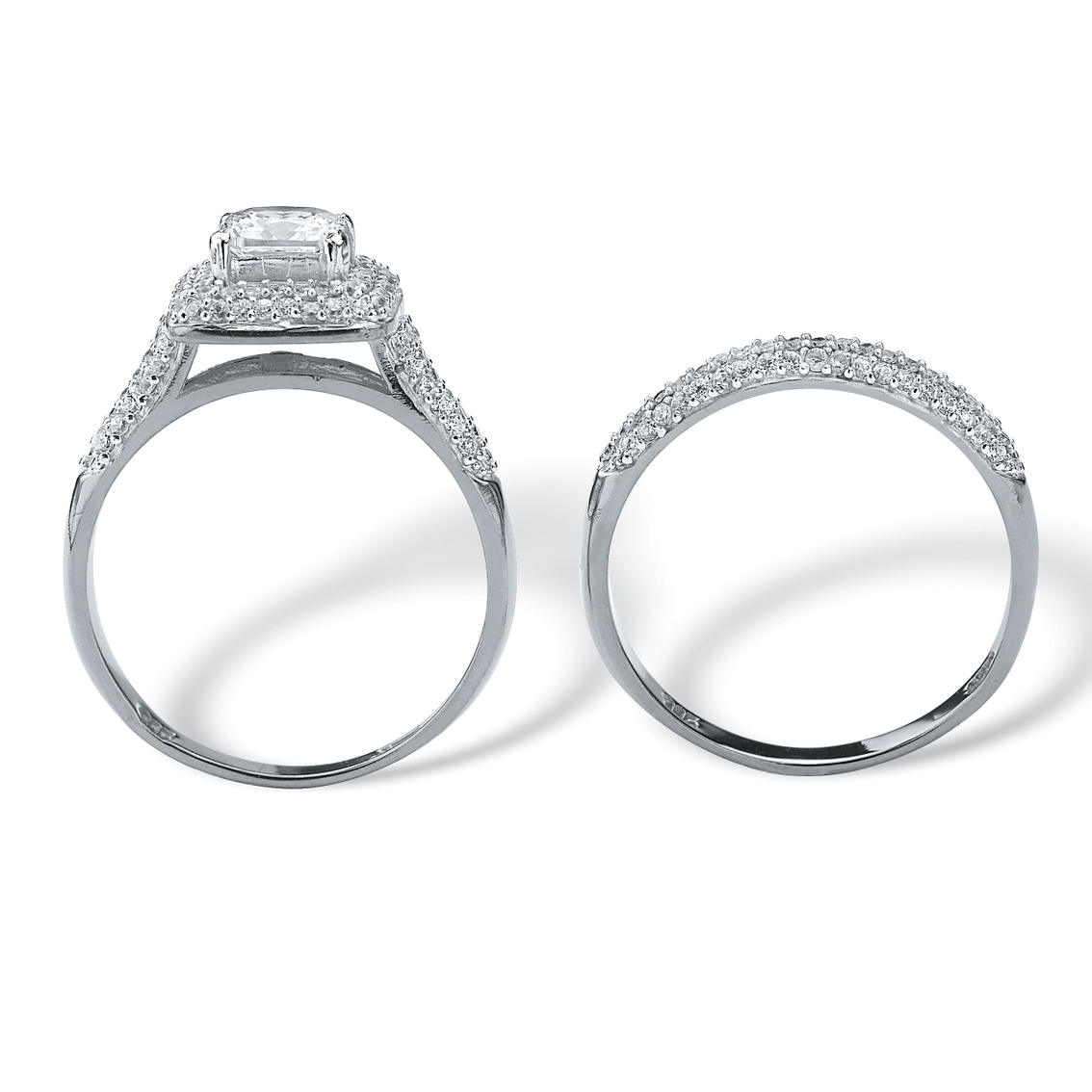 PalmBeach 1.67 TCW CZ Halo Bridal Ring Set in Platinum-plated Sterling Silver - Image 2 of 5