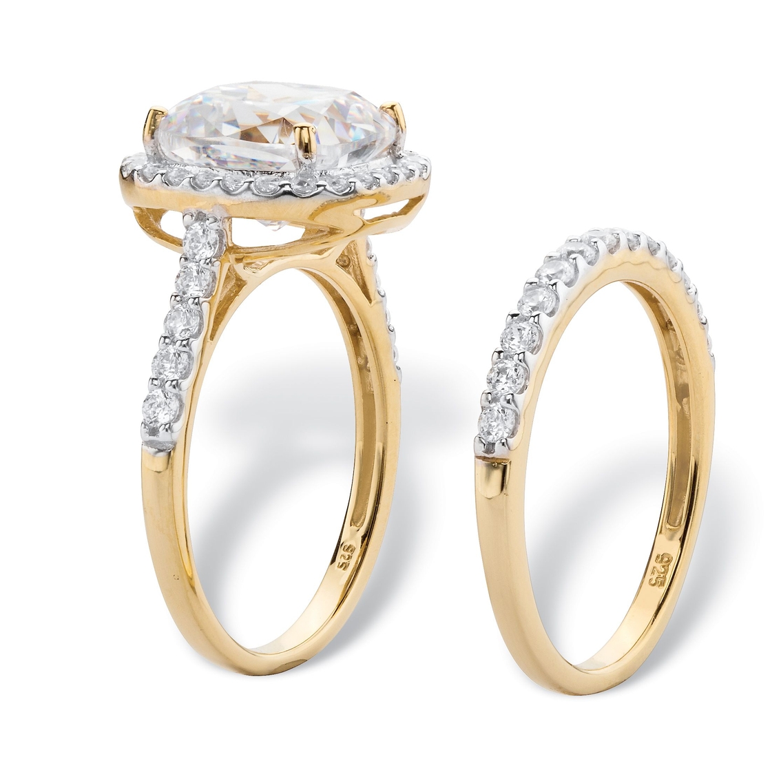 PalmBeach 3.49 TCW Cubic Zirconia 18k Gold-plated Silver Halo Bridal Ring Set - Image 2 of 5