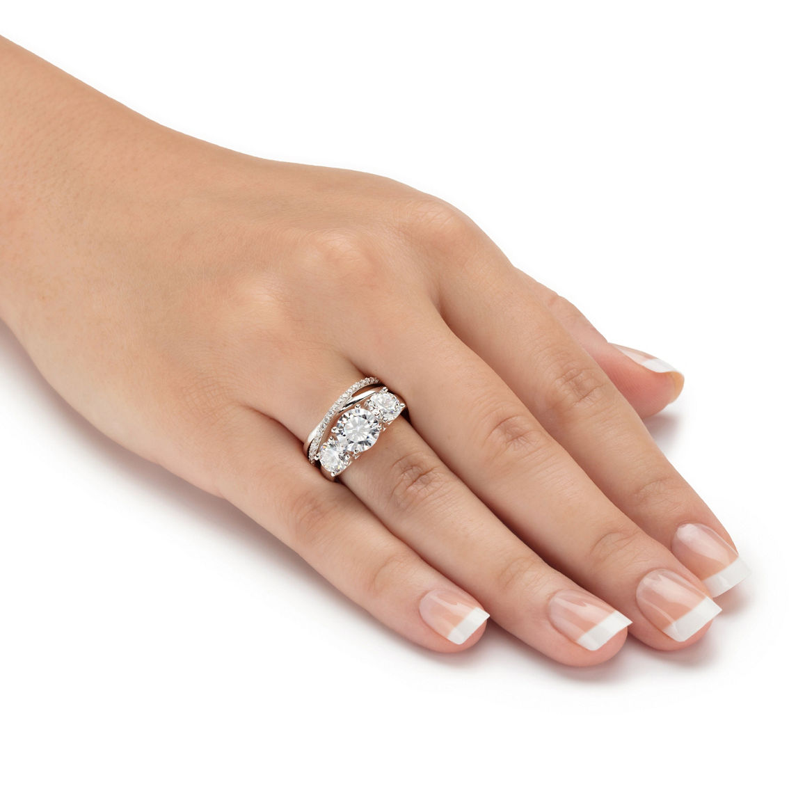 PalmBeach 4.15 Cttw. Cubic Zirconia Platinum-plated Silver 2-Piece Bridal Ring Set - Image 3 of 5