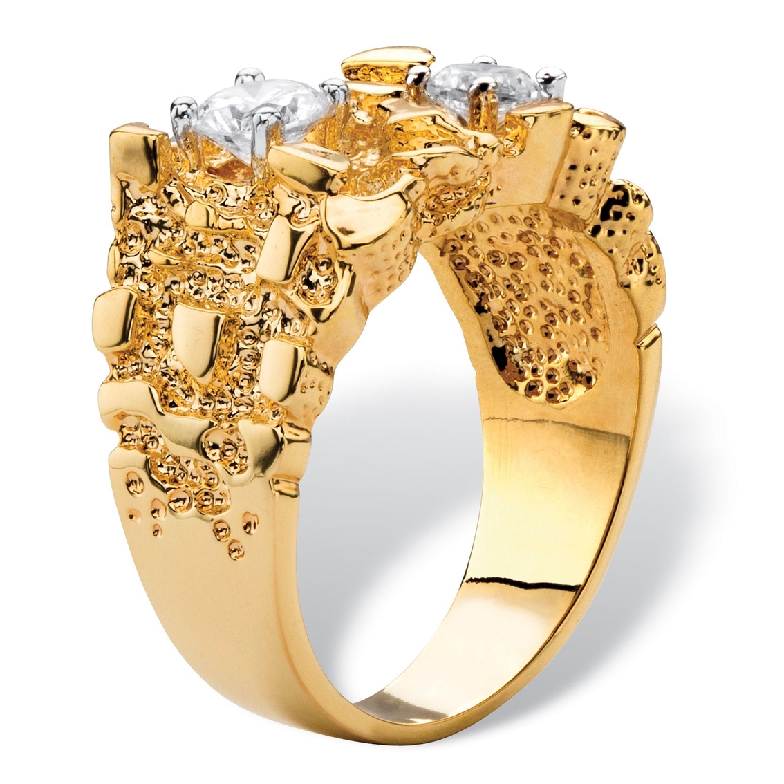 Men's 1.05 TCW Round Cubic Zirconia Nugget Ring Gold-Plated - Image 2 of 5