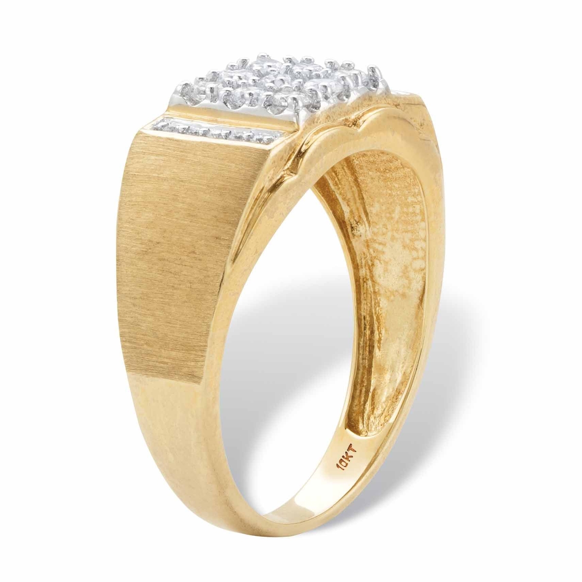 PalmBeach Men's 1/2 Cttw. Solid 10k Yellow Gold Diamond Brushed Matte Grid Ring - Image 2 of 5