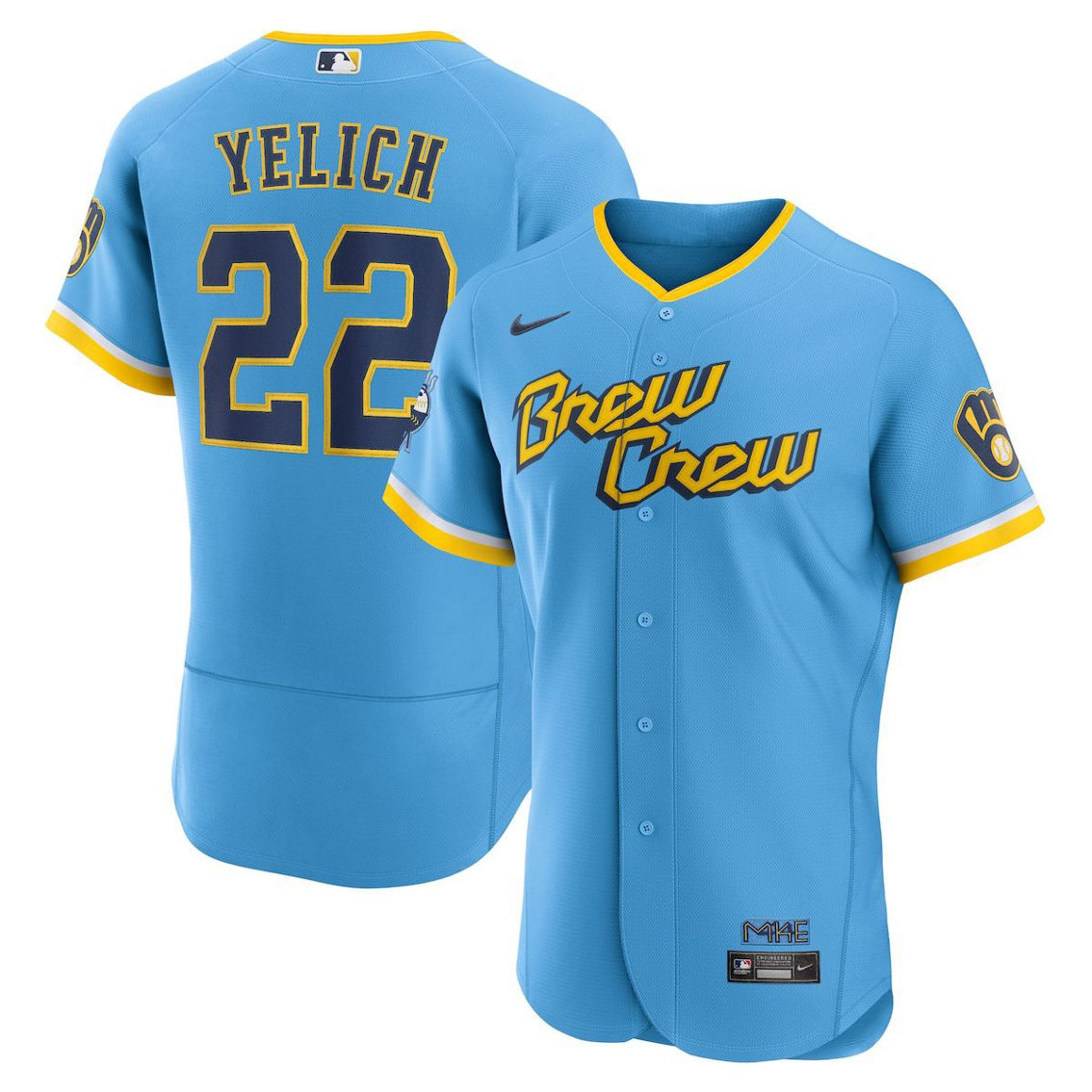 Nike Men's Christian Yelich Powder Blue Milwaukee Brewers 2022 City Connect Authentic Player Jersey