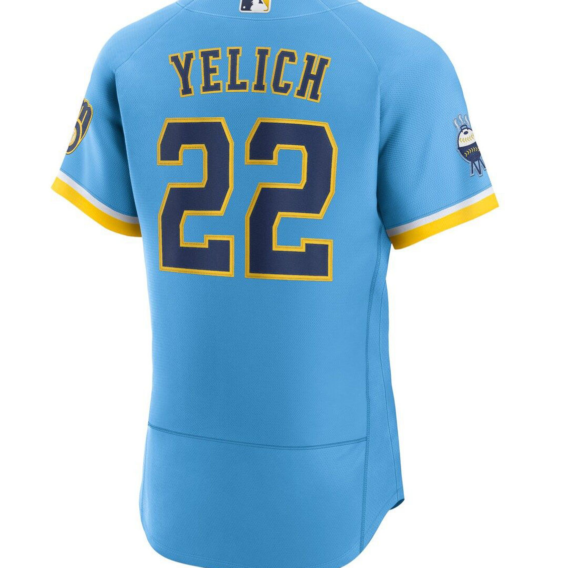 Nike Men's Christian Yelich Powder Blue Milwaukee Brewers 2022 City Connect Authentic Player Jersey - Image 4 of 4