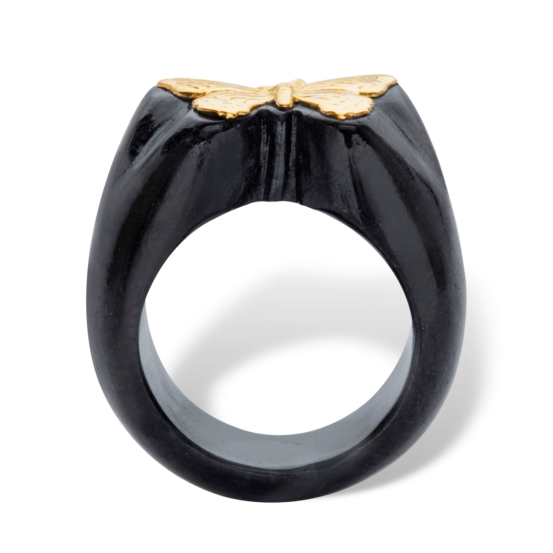 Genuine Black Jade Butterfly Ring in Solid 10k Yellow Gold - Image 2 of 5