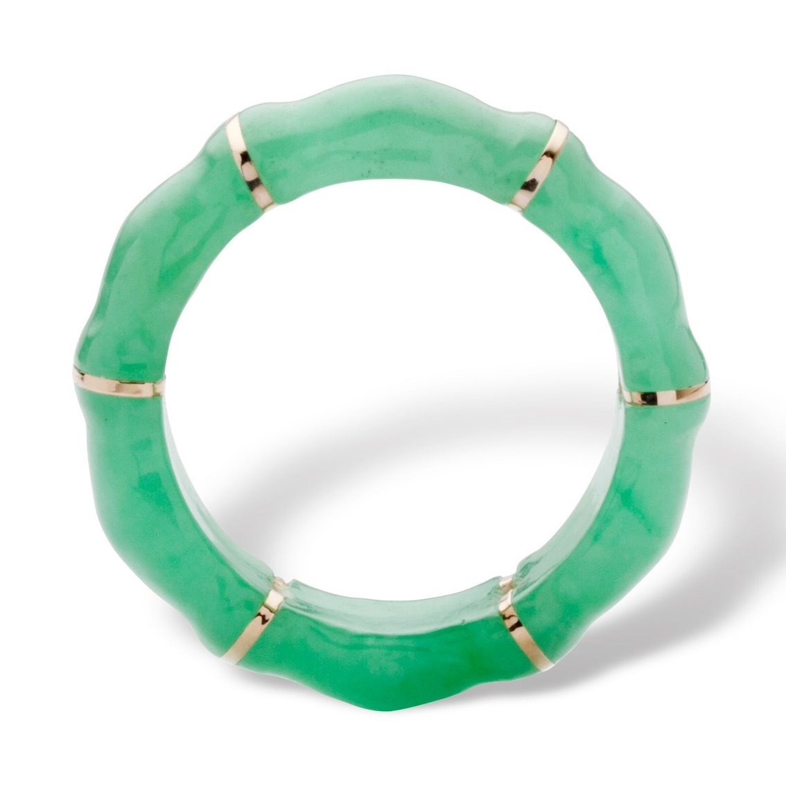 Genuine Green Jade Bamboo Ring in 10k Gold - Image 2 of 5