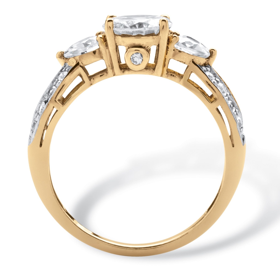 2.23 TCW Round and Heart-Cut Twisting Shank Cubic Zirconia Ring in Solid 10k Gold - Image 2 of 5