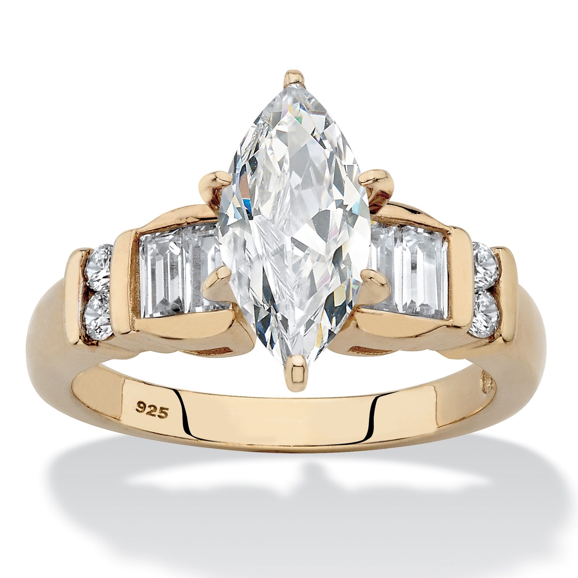 Marquise-Cut and Baguette Cubic Zirconia Engagement Ring 2.69 TCW in 14k Gold-plated Sterling Silver