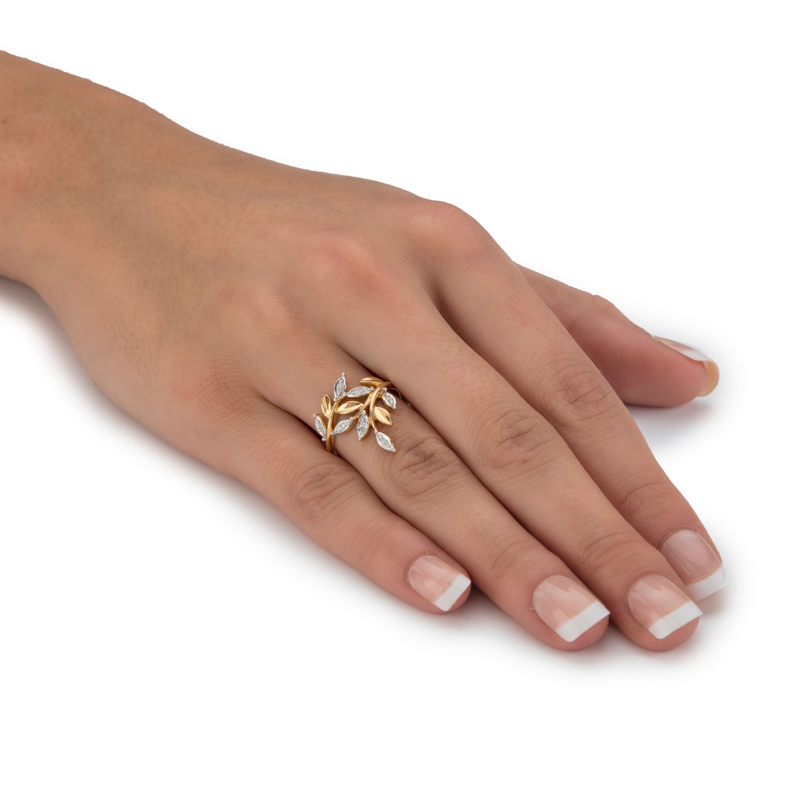 Diamond Accent Marquise-Shaped Bypass Leaf Ring in Solid 10k Yellow Gold - Image 3 of 5