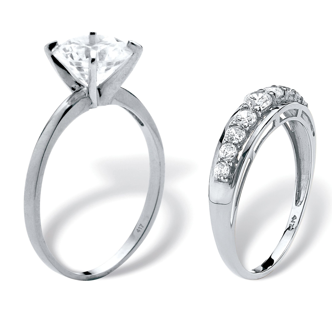 PalmBeach 2.93 Cttw. Solid 10k White Gold Round Cubic Zirconia  Wedding Ring Set - Image 2 of 5