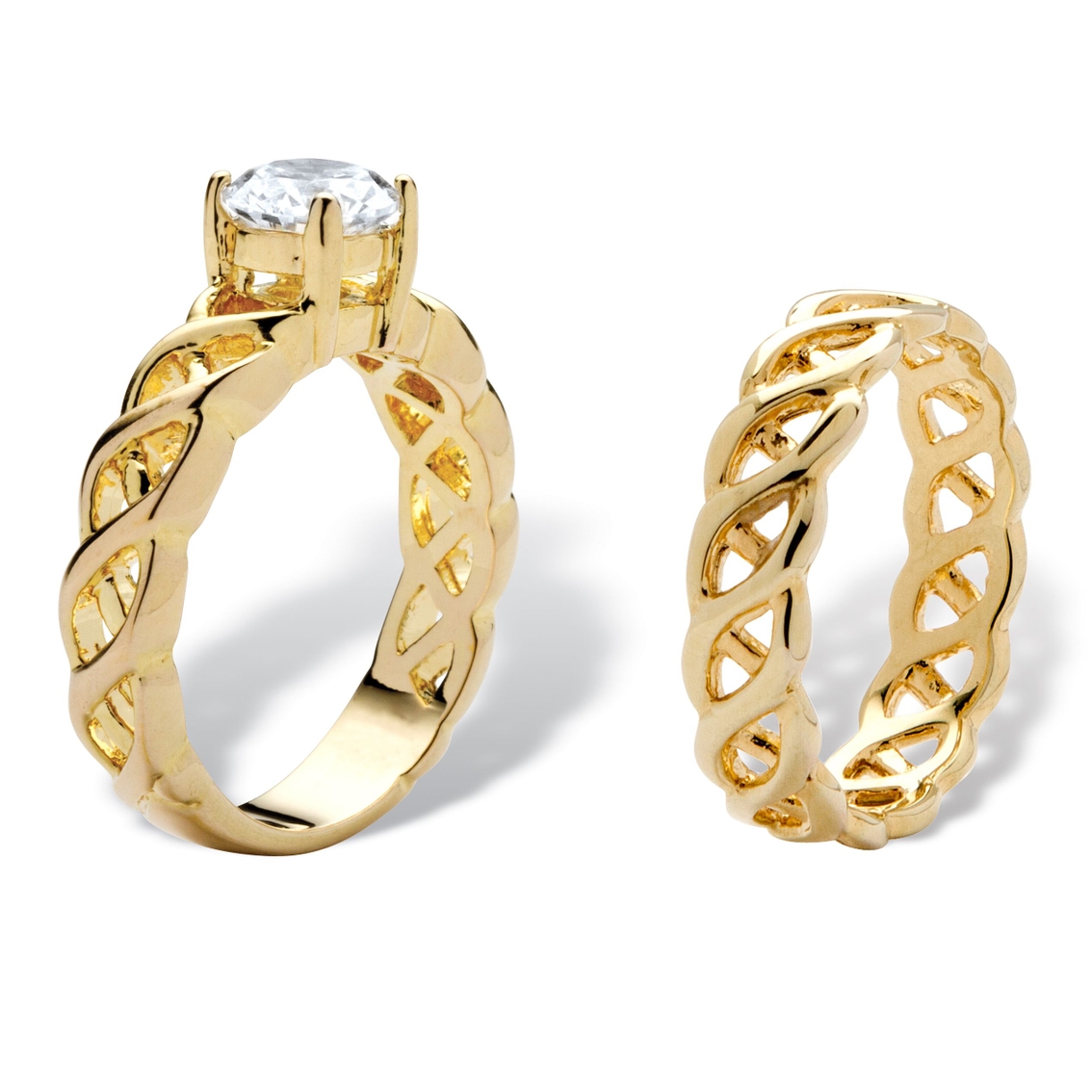 PalmBeach 1.08 Cttw. Yellow Gold-Plated Round Cubic Zirconia Wedding Ring Set - Image 2 of 5