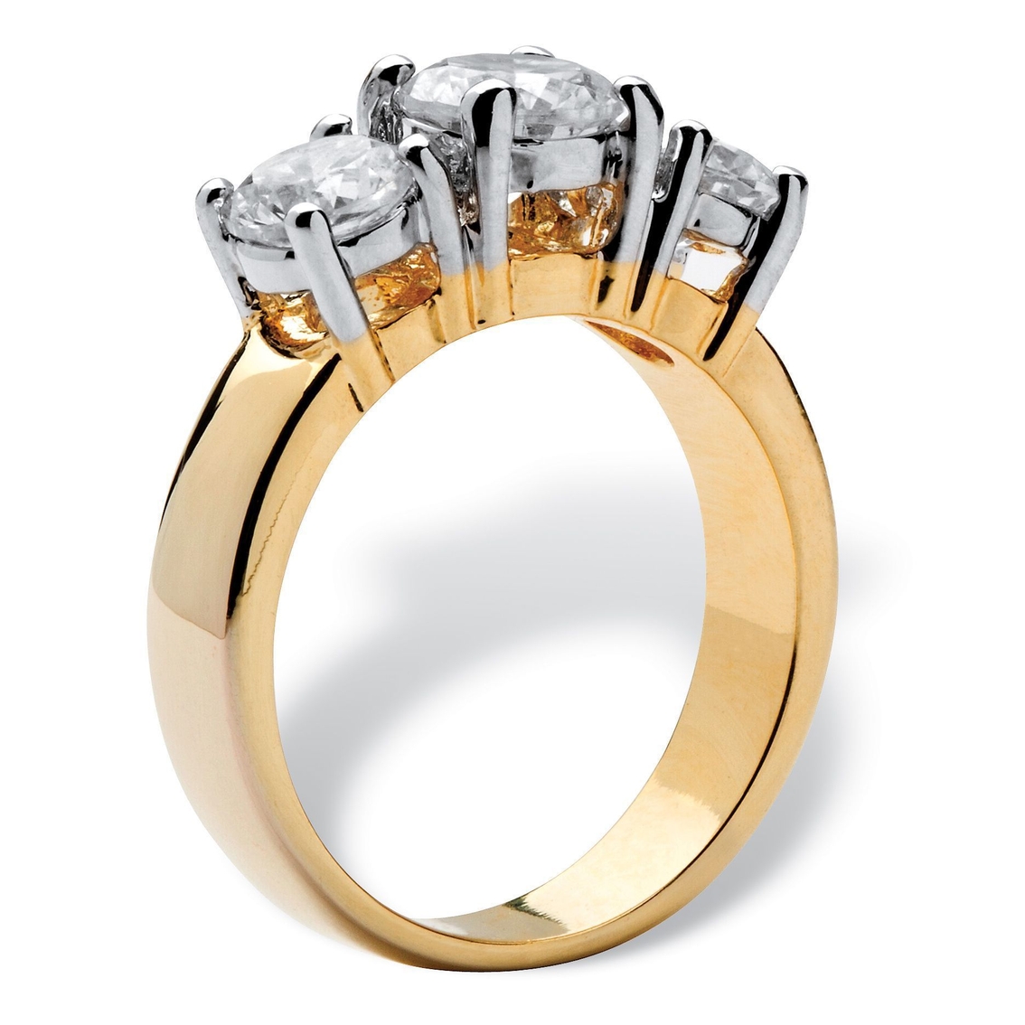 2.28 TCW Round Cubic Zirconia Three-Stone Anniversary Ring Gold-Plated - Image 2 of 5
