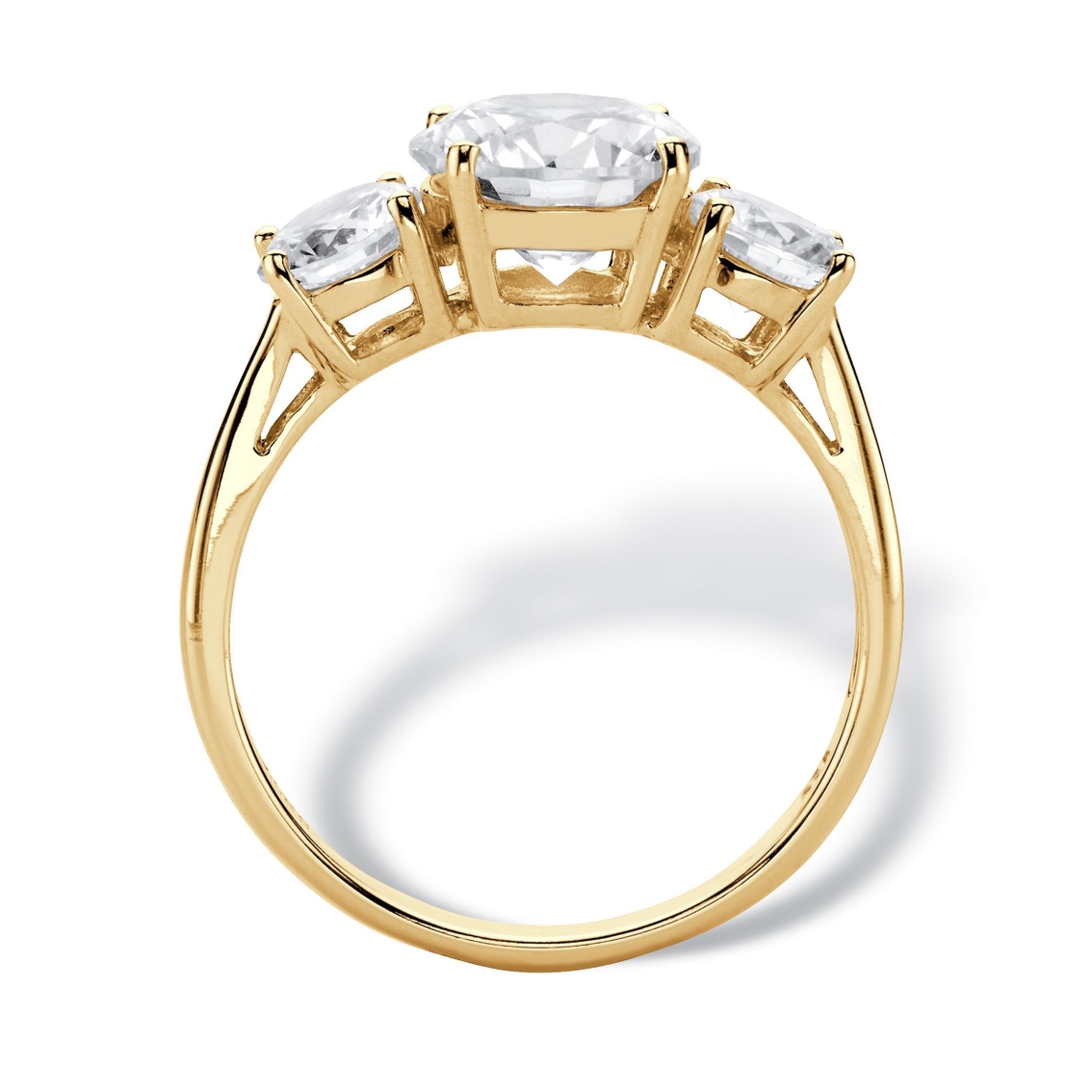 Round Cubic Zirconia 3-Stone Engagement Ring 3 TCW in Solid 10k Yellow Gold - Image 2 of 5