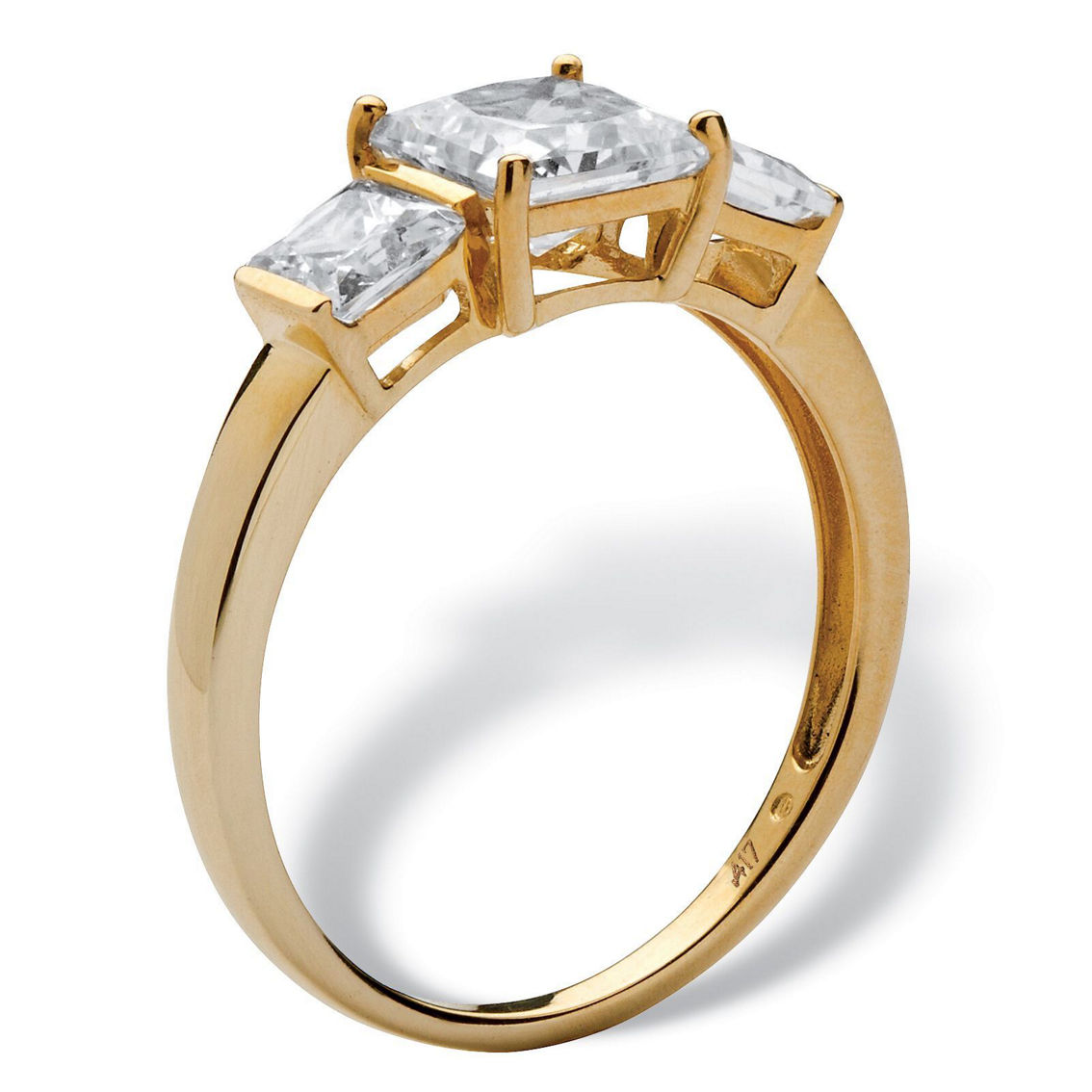 PalmBeach 1.94 TCW Princess-Cut Cubic Zirconia 10k Gold 3-Stone Engagement Ring - Image 2 of 5